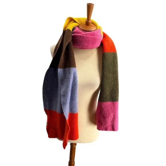 GANNI Scarf Multicolor Colorblock Ribbed Knit Wool Blend Oversize Winter - Picture 2 of 4